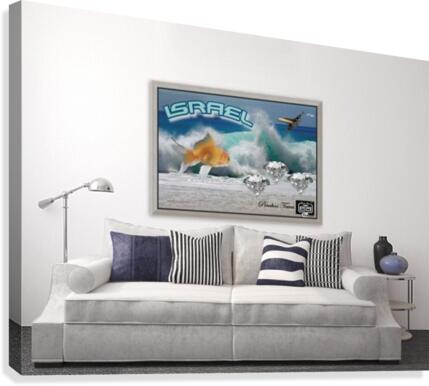 monogram art   israel ocean 1 FOR DSPLAY ONLY in room setting Canvas Print